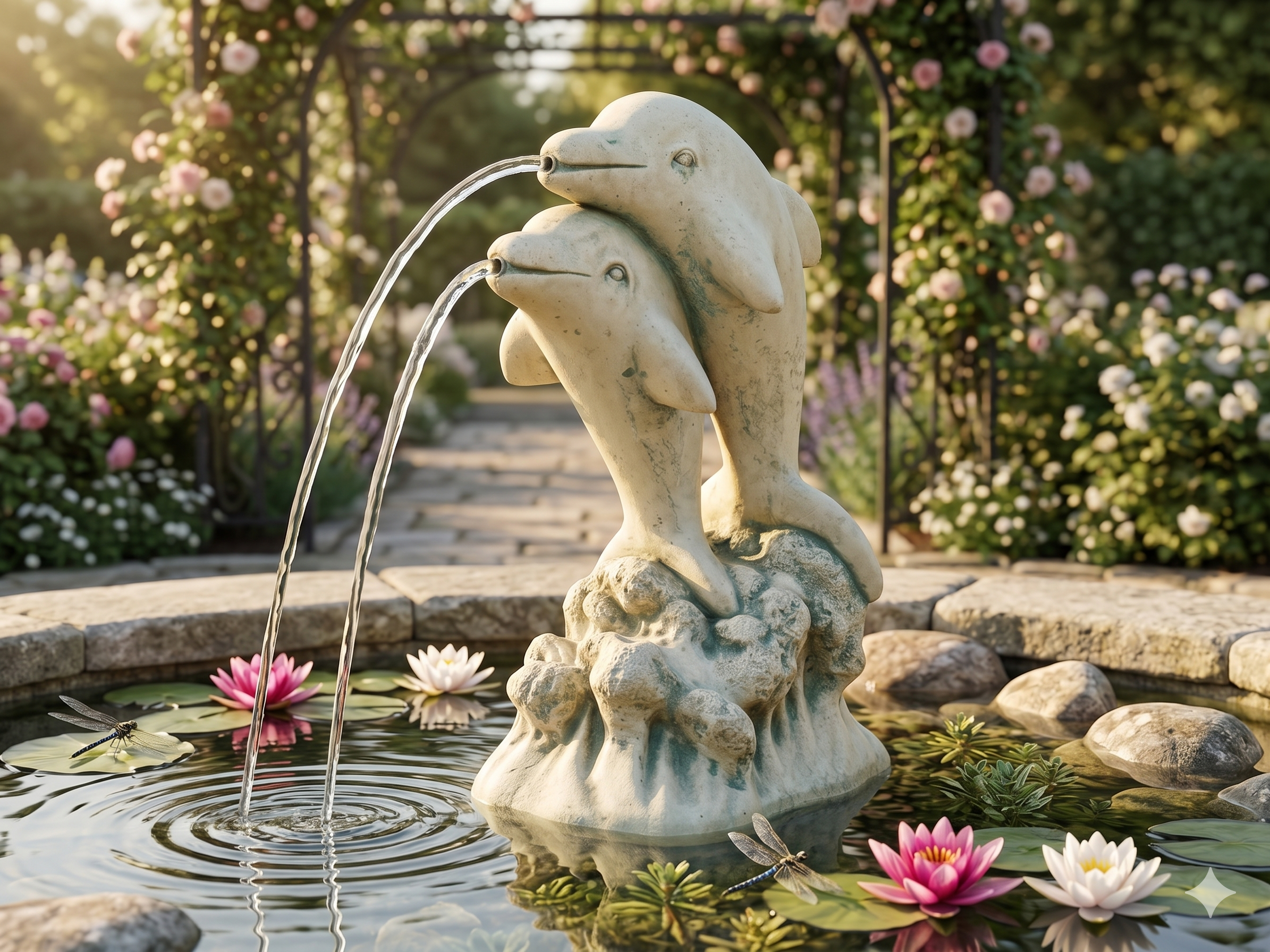 Fontanna ogrodowa – delfinki